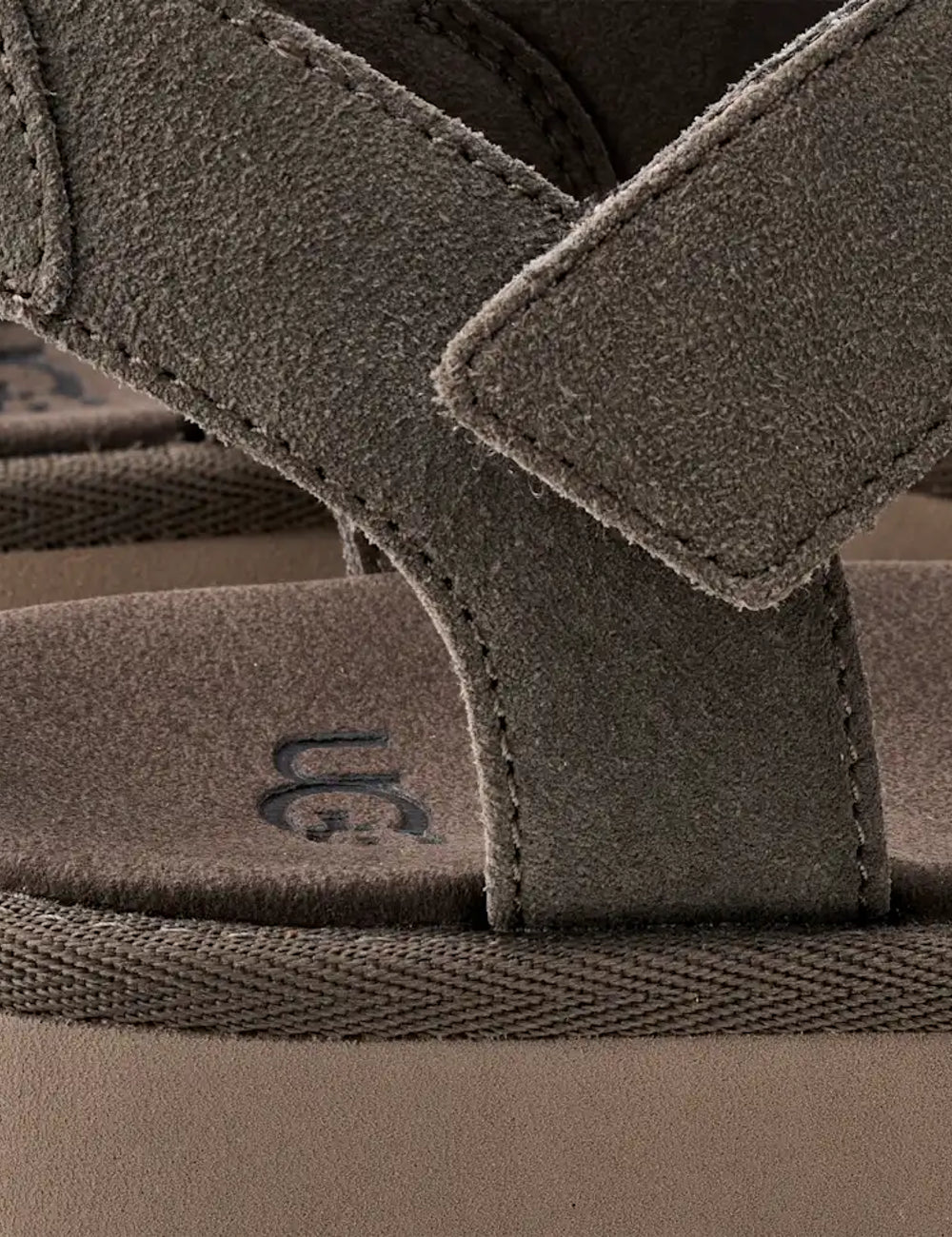 UGG New Heights ankle strap platform sandal suede Dense smoke logo view