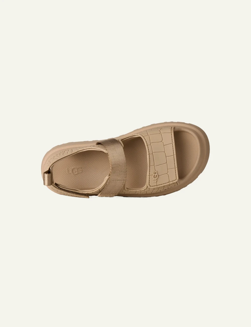 ugg platform sandal beige croco texture strap top view