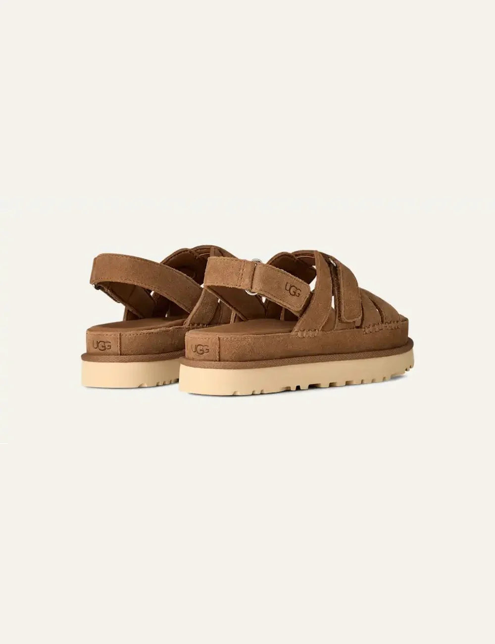 UGG strappy suede sandal chestnut platform sole back pair view