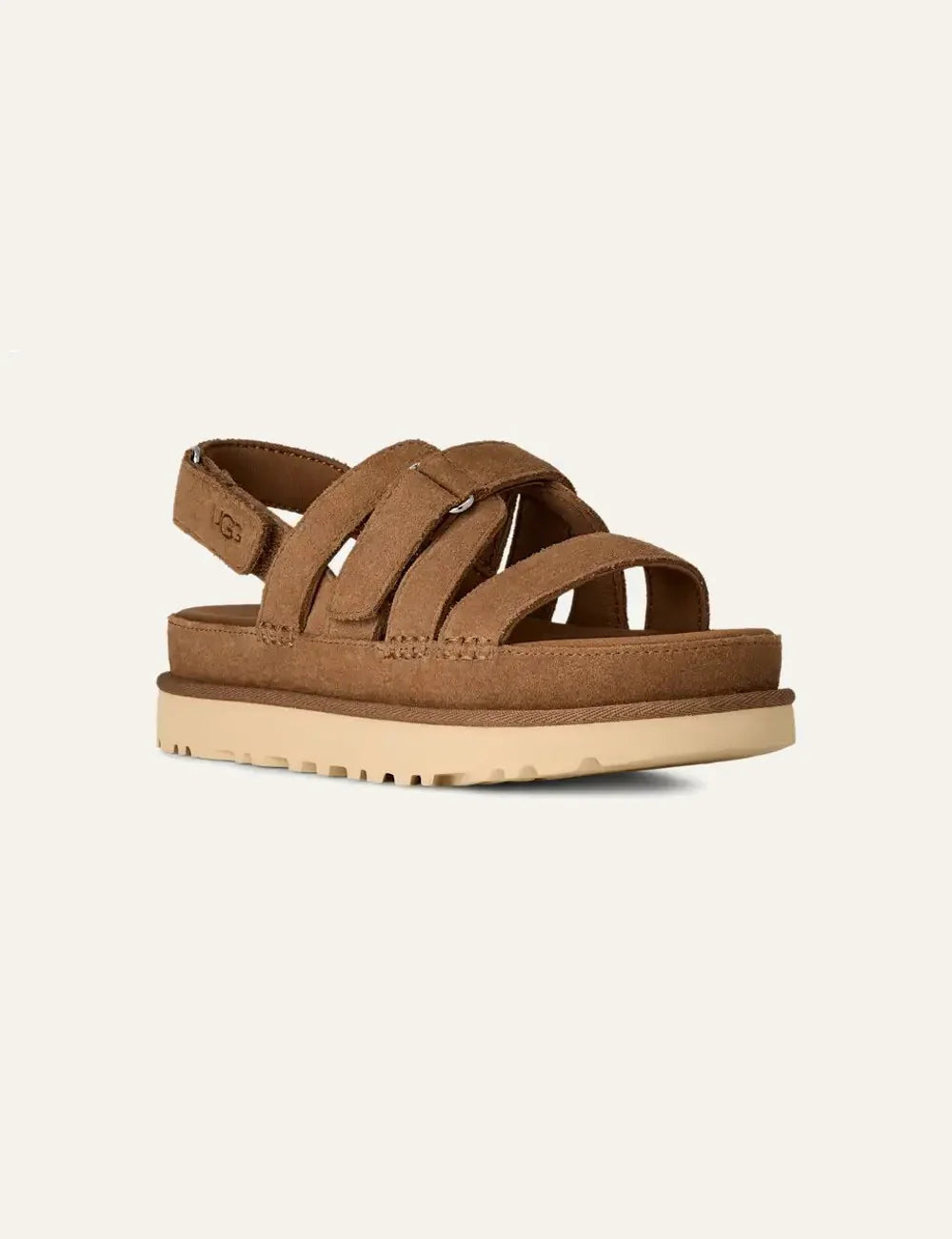 UGG strappy suede sandal chestnut platform sole side view 2