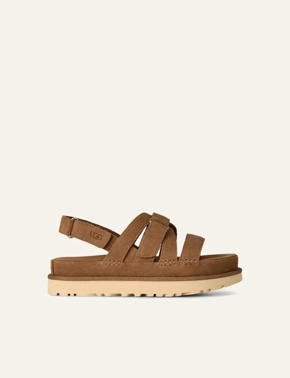 UGG strappy suede sandal chestnut platform sole side view