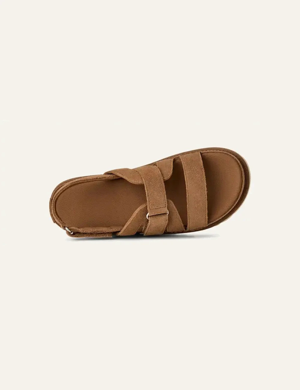 UGG strappy suede sandal chestnut platform sole top view
