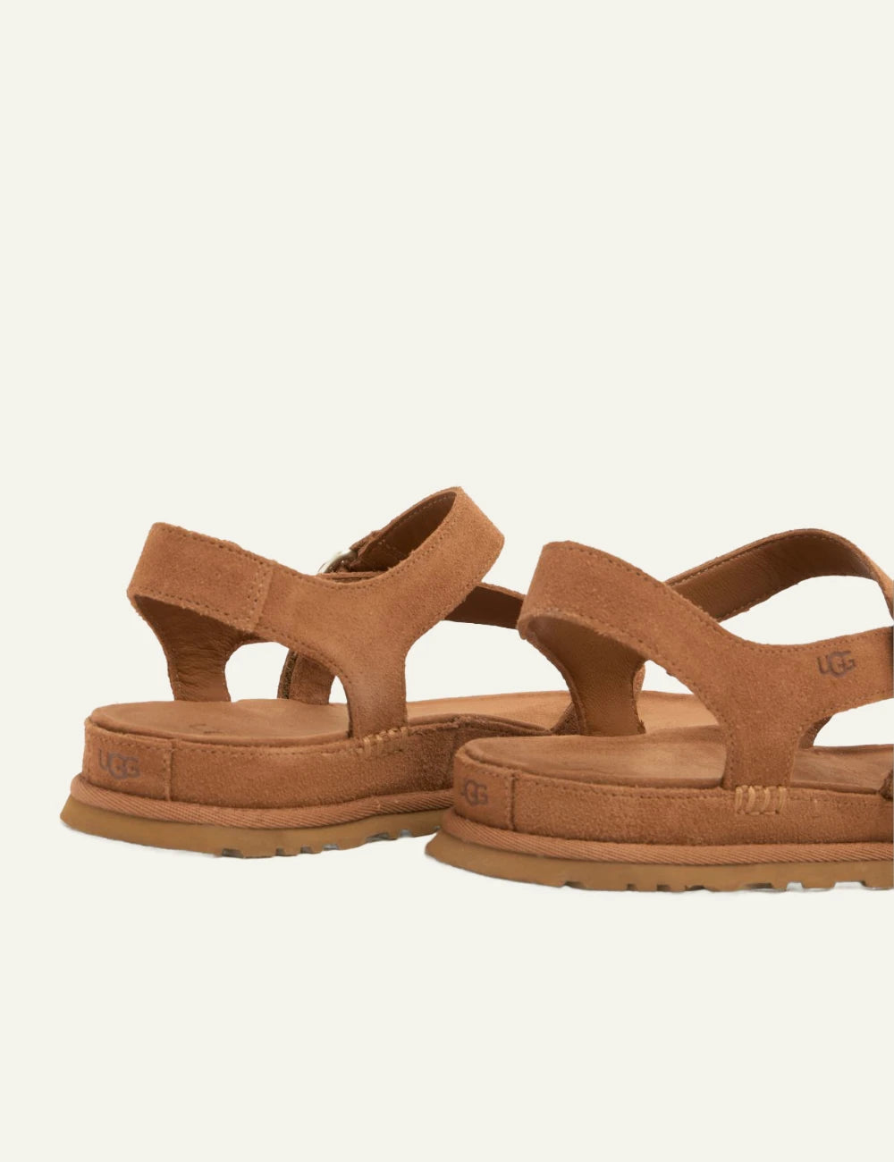 ugg suede sandal chestnut cross strap flat back view