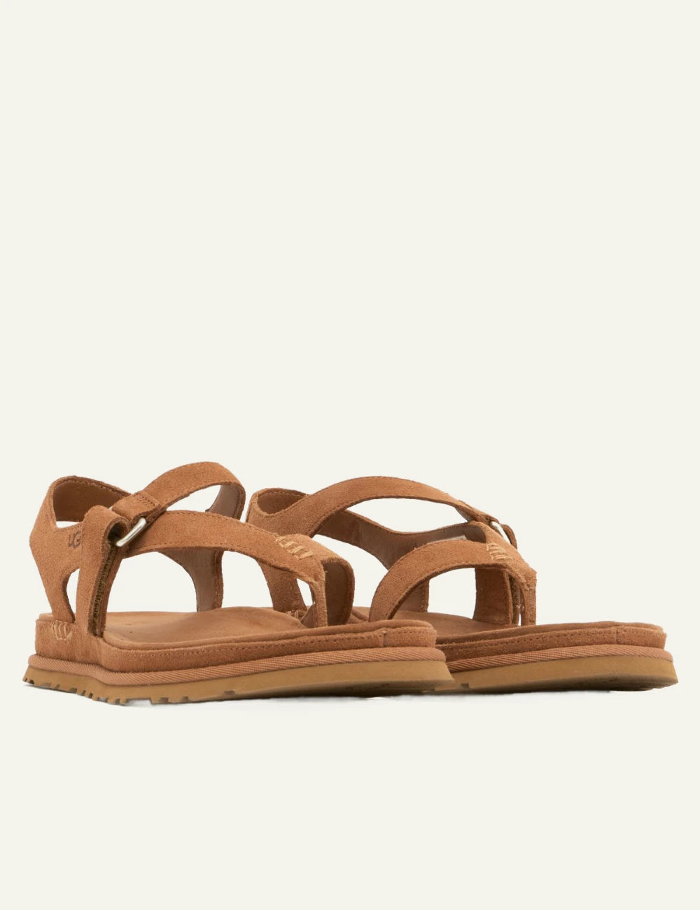 ugg suede sandal chestnut cross strap flat angled view