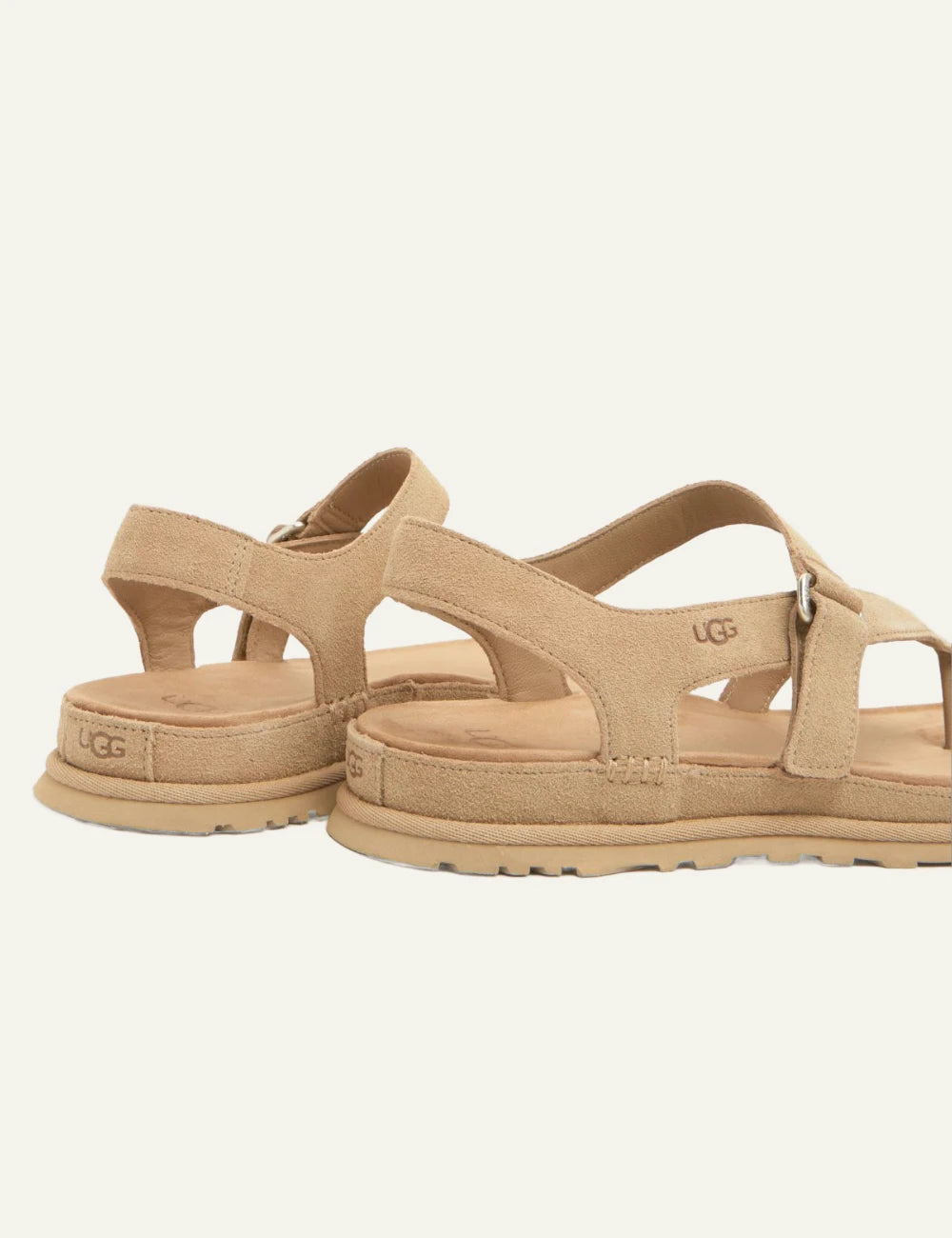 ugg suede sandal sand cross strap flat back view