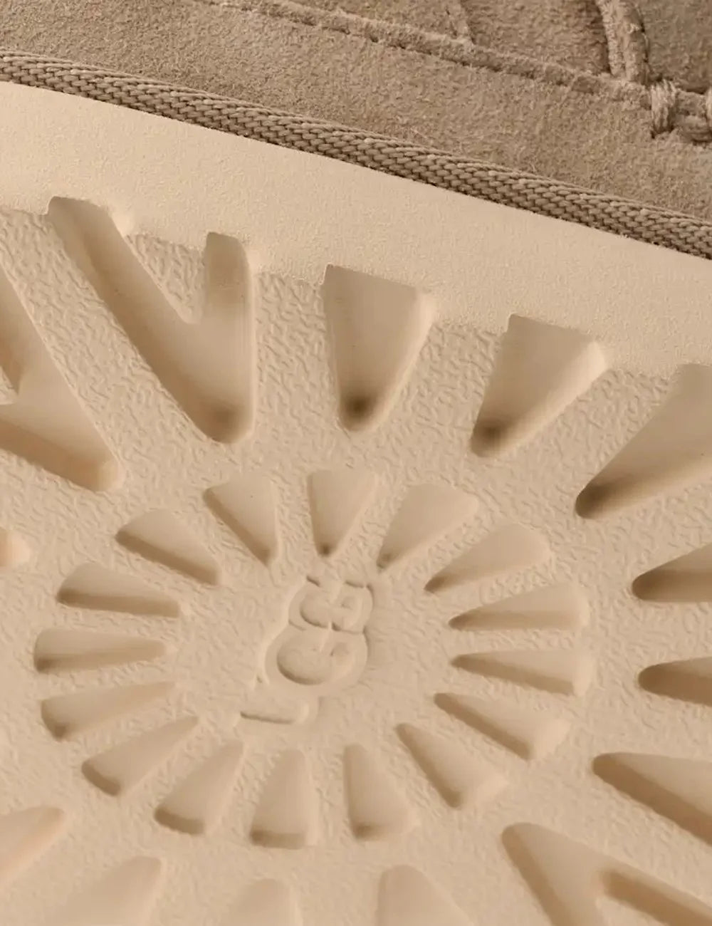 UGG suede sandals in sand beige with adjustable velcro straps detail view