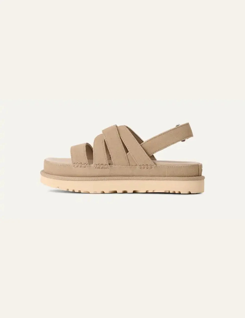 UGG suede sandals in sand beige with adjustable velcro straps side view 3