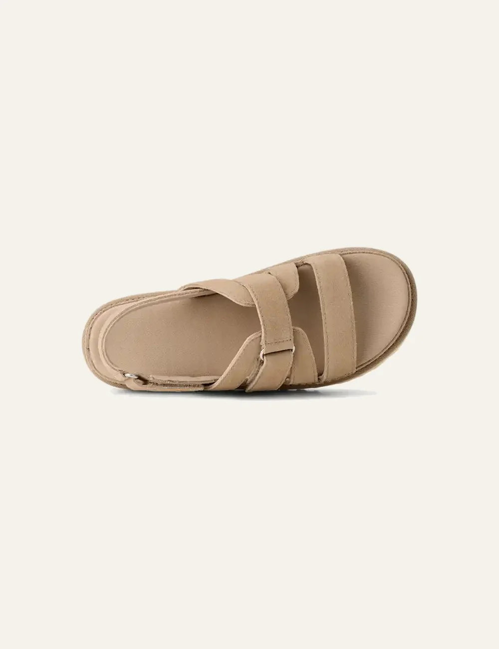 UGG suede sandals in sand beige with adjustable velcro straps top view