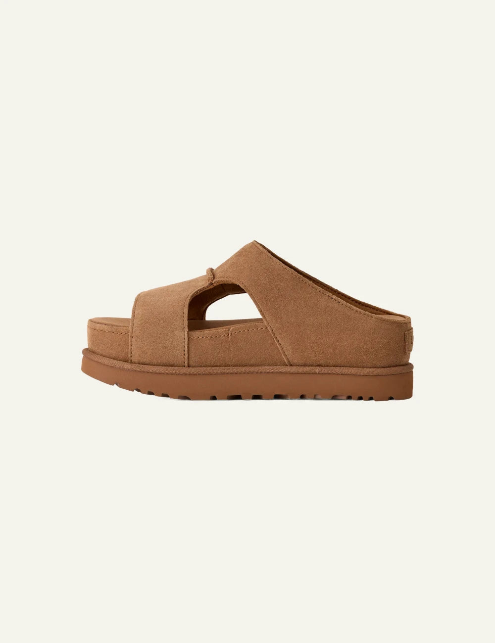 ugg suede slide sandal chestnut platform profile view