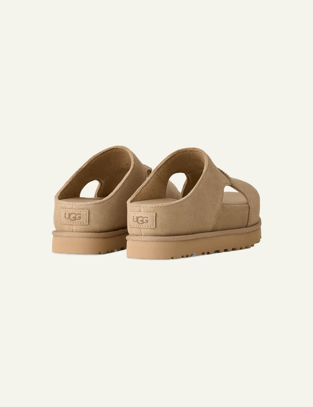 ugg suede slide sandal sand platform back view