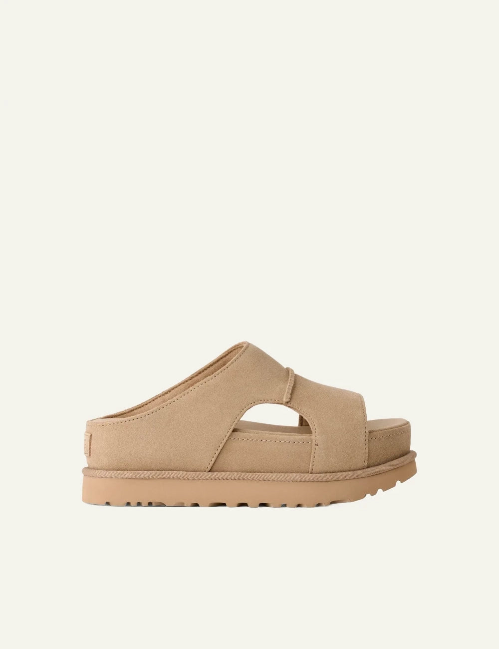 ugg suede slide sandal sand platform side view