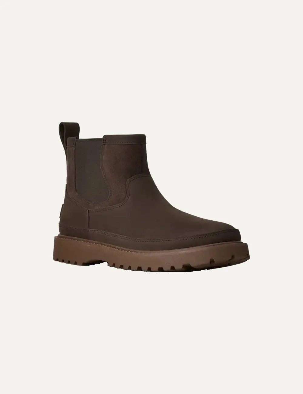 Unisex UGG Birch Chelsea dark brown waterproof suede and nubuck boots with elastic side panels and rubber outsole angled