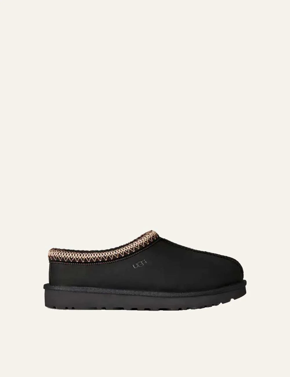 Unisex UGG Tasman Nubuck black slip-on shoes with nubuck upper, UGGbraid trim, sheepskin lining and Sugarcane EVA footbed