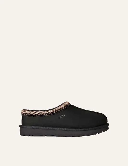 Unisex UGG Tasman Nubuck black slip-on shoes with nubuck upper, UGGbraid trim, sheepskin lining and Sugarcane EVA footbed