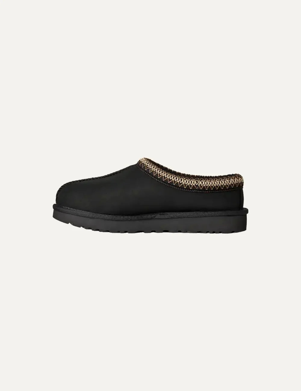 Unisex UGG Tasman Nubuck black slip-on shoes with nubuck upper, UGGbraid trim, sheepskin lining and Sugarcane EVA footbed profile