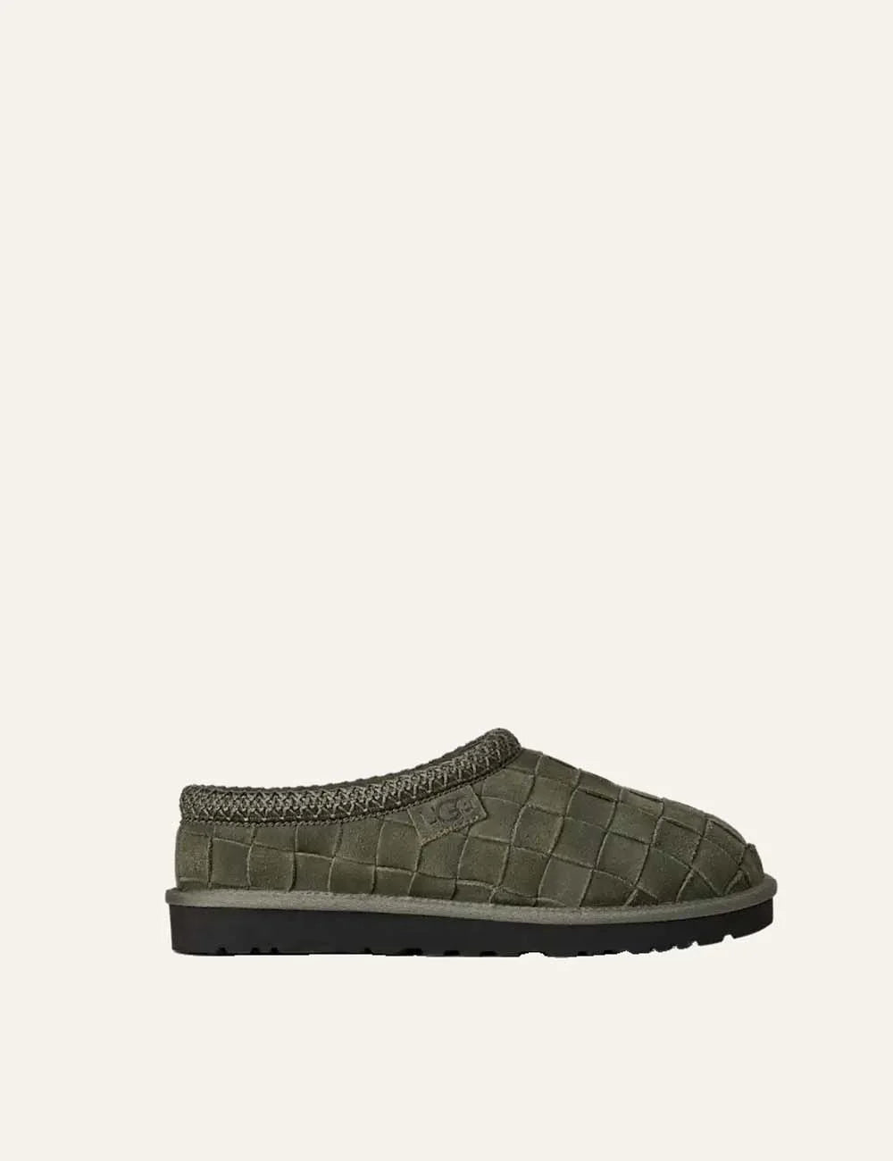 Unisex UGG Tasman Woven green suede slippers with hand-woven upper, UGGbraid collar and sheepskin lining