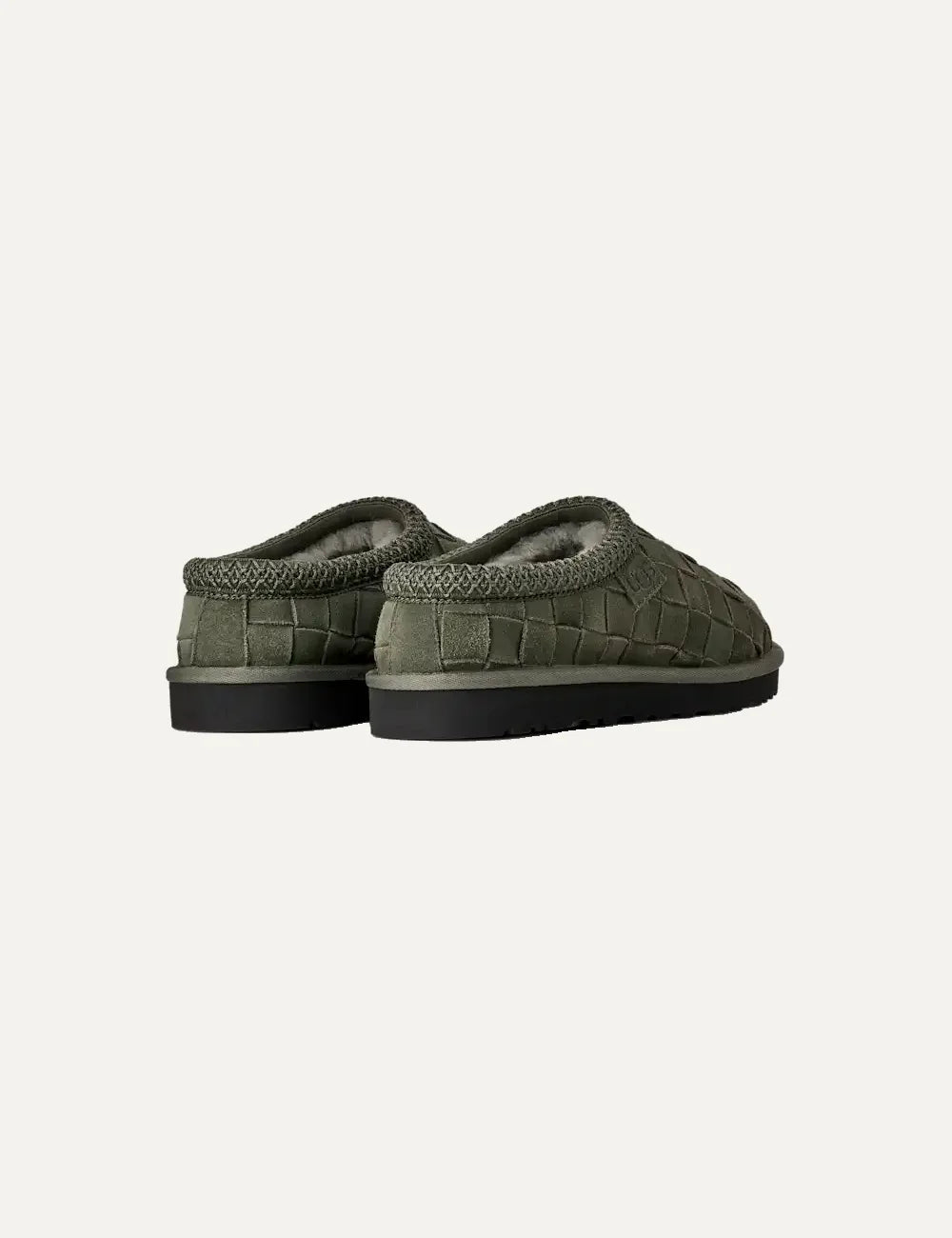 Unisex UGG Tasman Woven green suede slippers with hand-woven upper, UGGbraid collar and sheepskin lining back