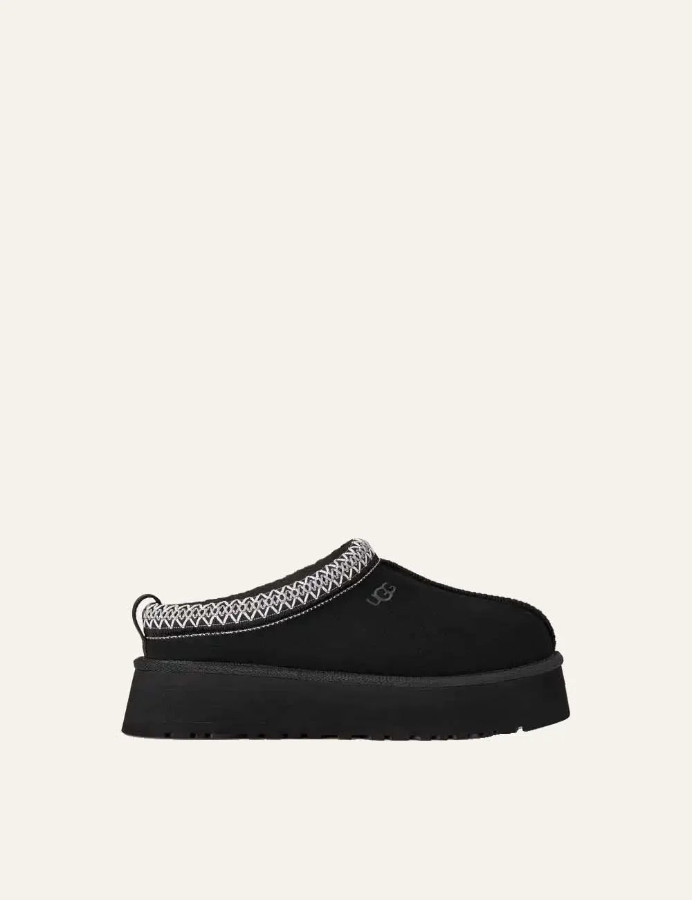 Unisex UGG Tazz II black suede platform shoes with contrast UGGbraid trim, sheepskin lining and Sugarcane EVA outsole