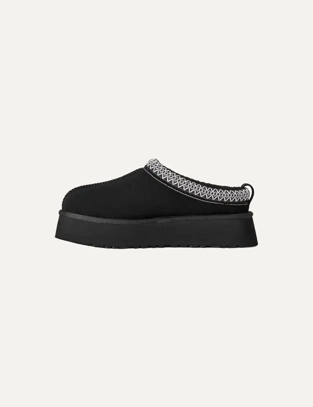 Unisex UGG Tazz II black suede platform shoes with contrast UGGbraid trim, sheepskin lining and Sugarcane EVA outsole profile