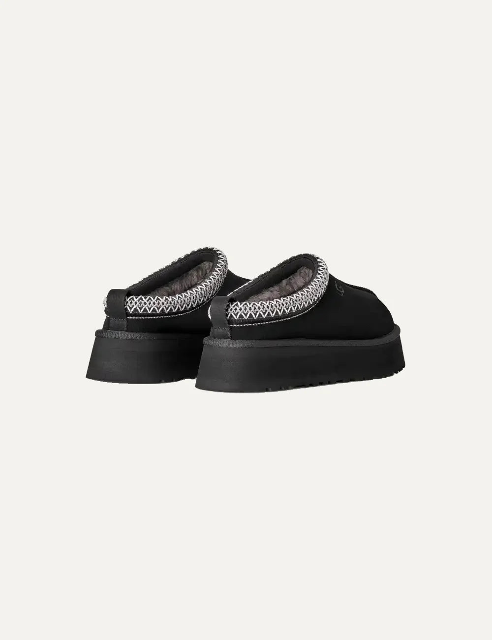 Unisex UGG Tazz II black suede platform shoes with contrast UGGbraid trim, sheepskin lining and Sugarcane EVA outsole back