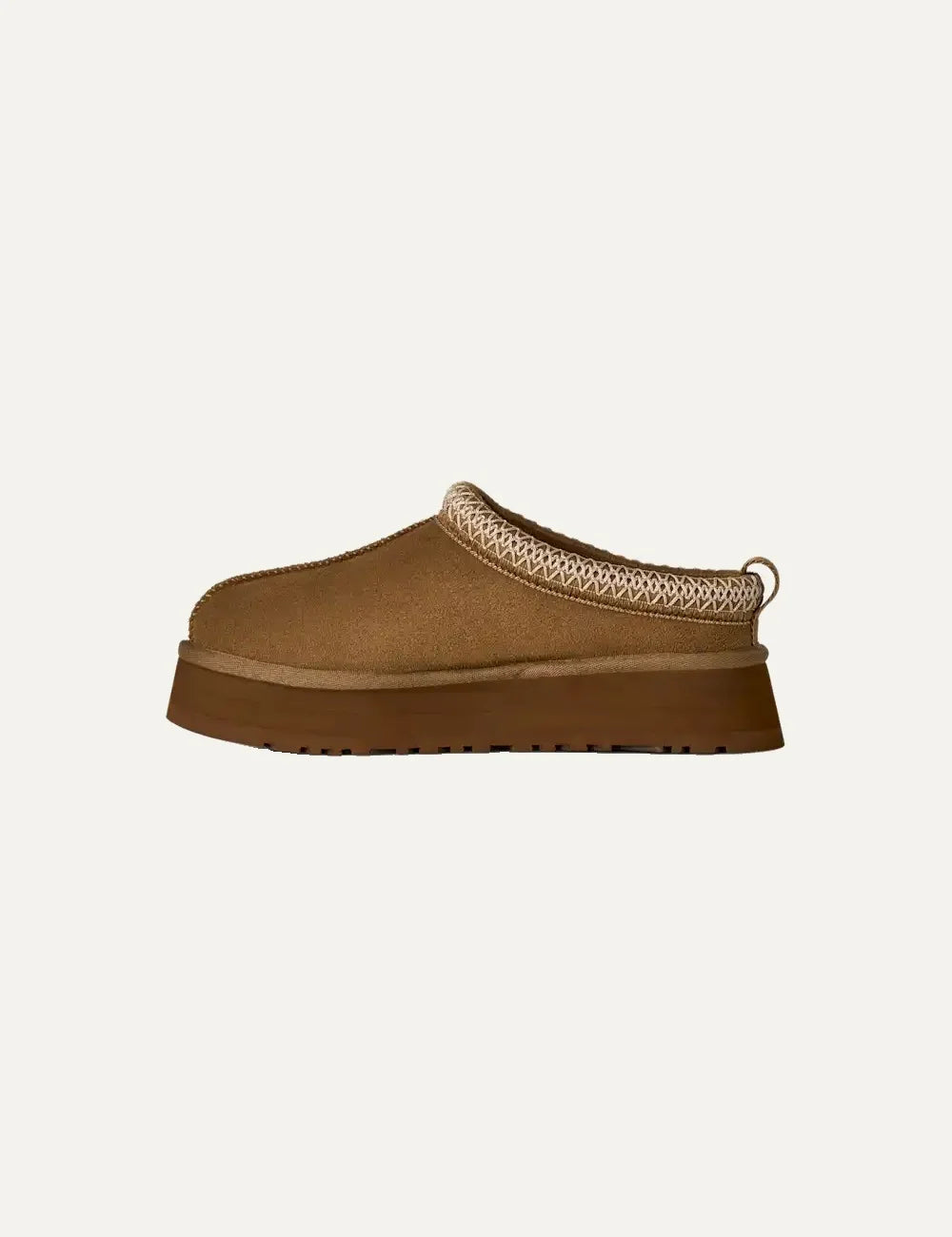 Unisex UGG Tazz II brown suede platform shoes with UGGbraid trim, sheepskin lining and Sugarcane EVA outsole profile