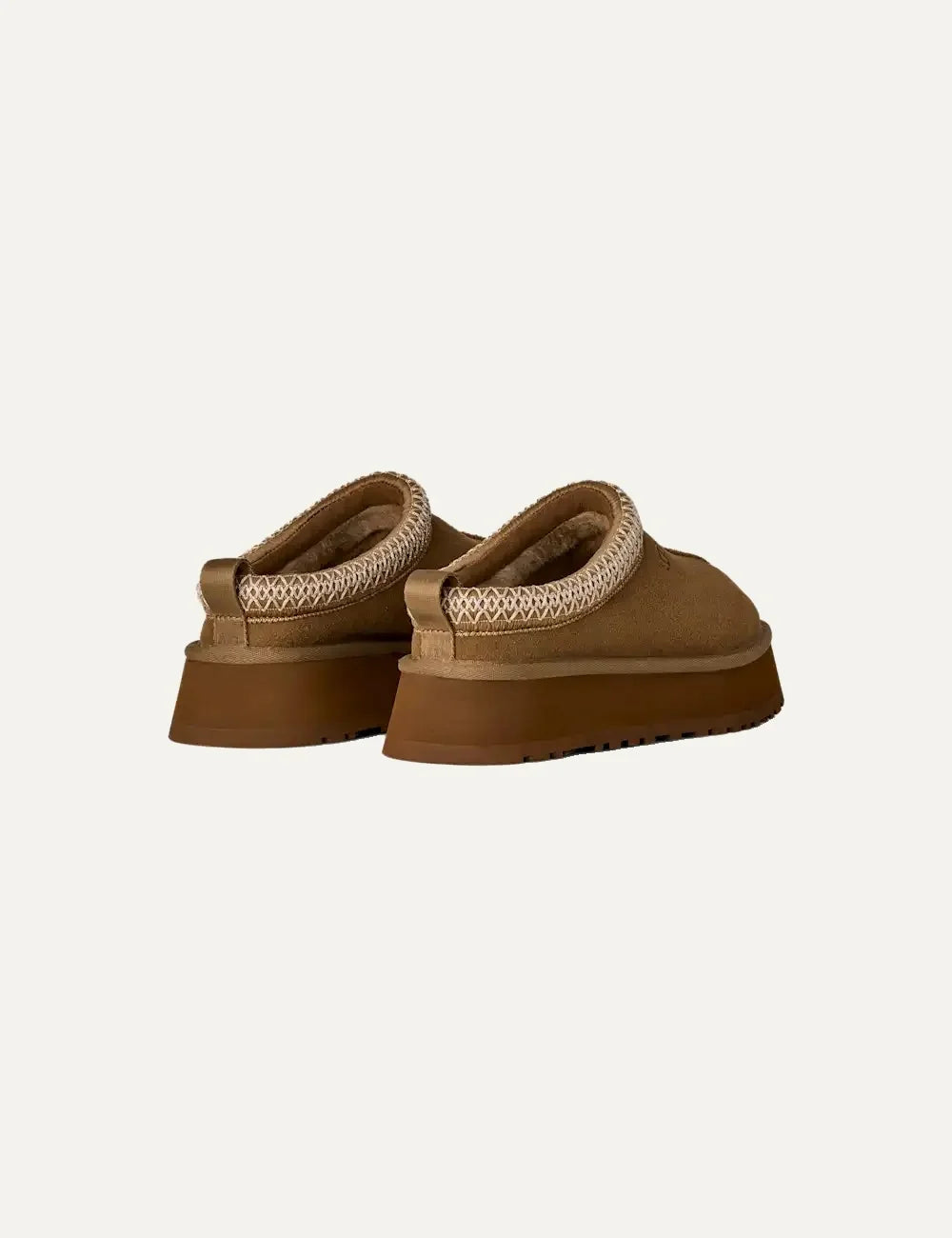Unisex UGG Tazz II brown suede platform shoes with UGGbraid trim, sheepskin lining and Sugarcane EVA outsole back