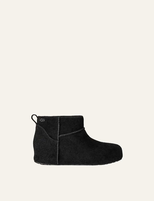 UGG women Classic Mini Enwrap black suede ankle boots with sheepskin lining