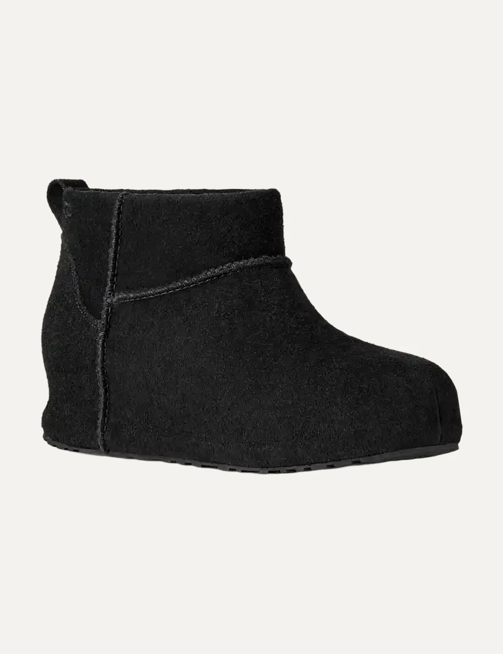 UGG women Classic Mini Enwrap black suede ankle boots with sheepskin lining angled
