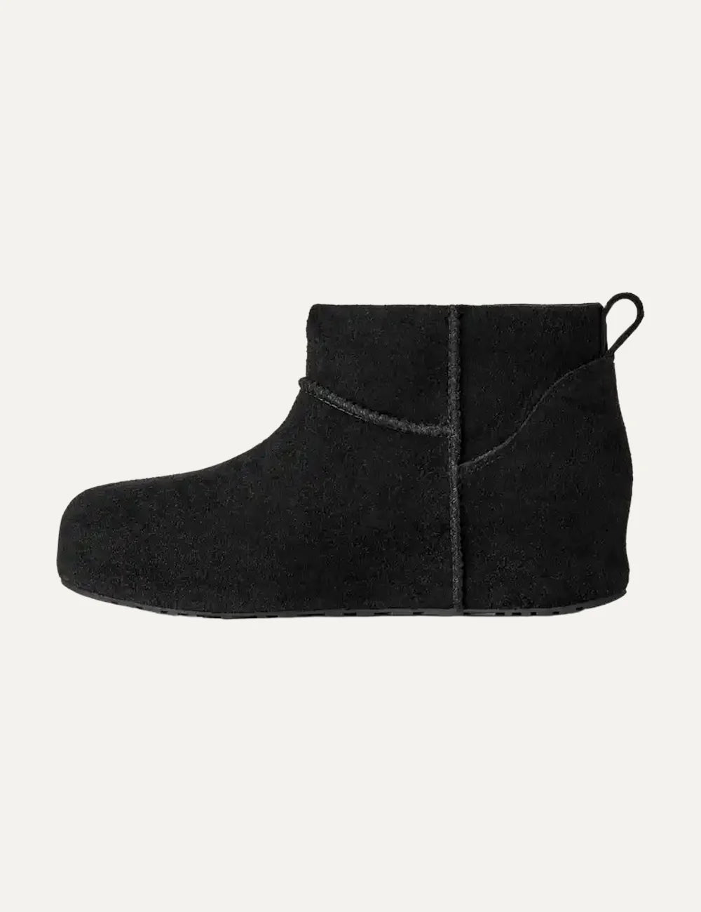 UGG women Classic Mini Enwrap black suede ankle boots with sheepskin lining profile