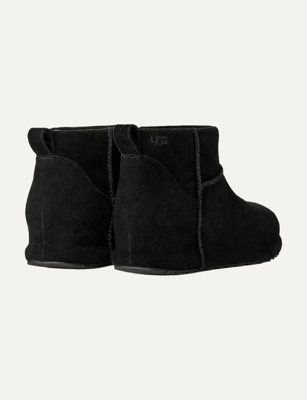 UGG women Classic Mini Enwrap black suede ankle boots with sheepskin lining back