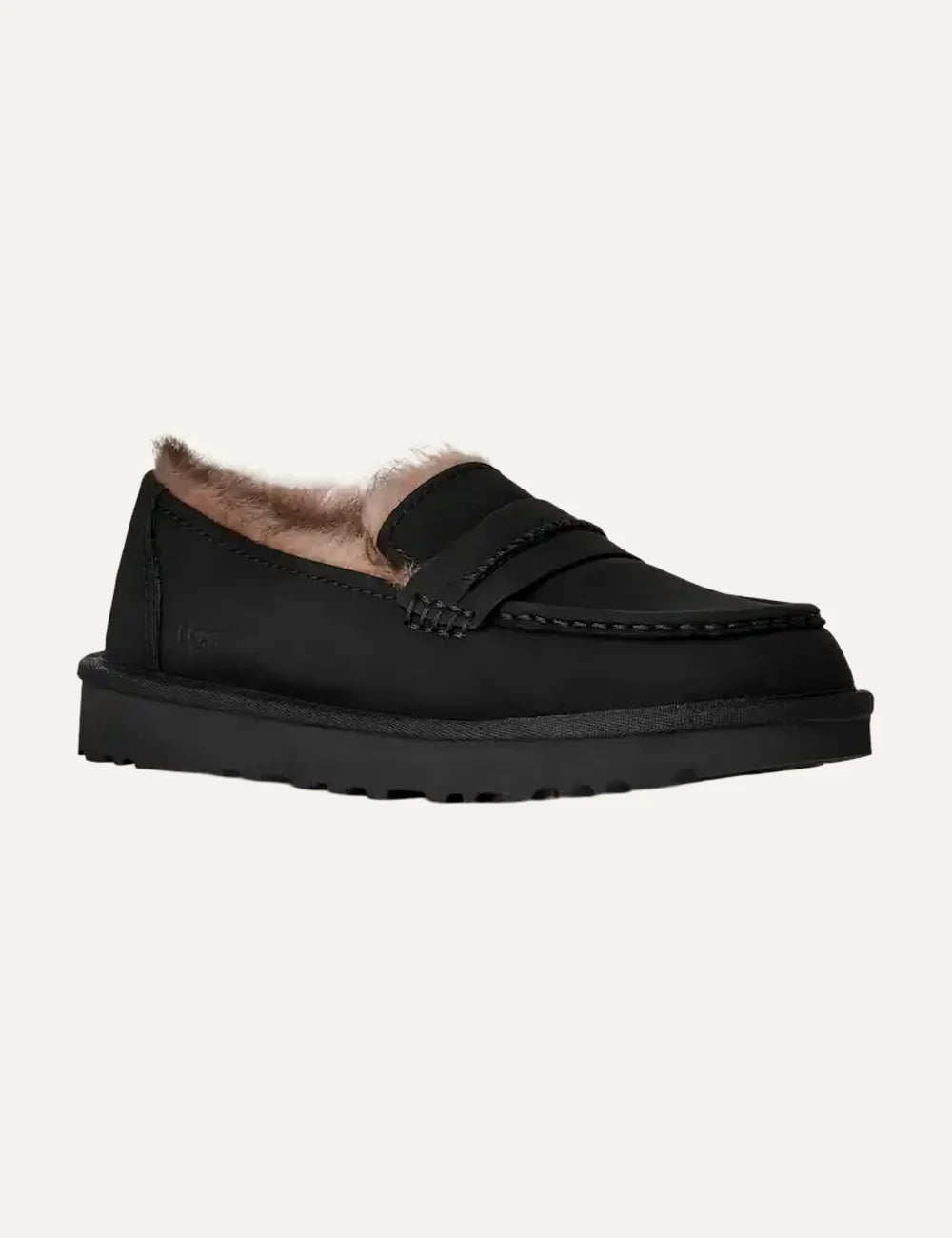 UGG women Ellis Nubuck black loafers with sheepskin lining angled