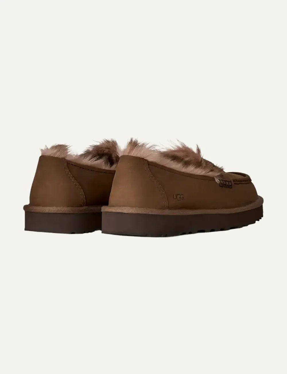 UGG women Ellis Nubuck Dark Cocoa loafers with sheepskin lining back