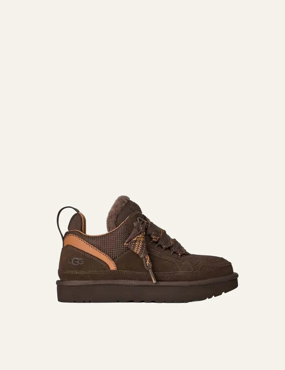 UGG women Lowmel Dark Cocoa suede and mesh sneakers with two-tone laces