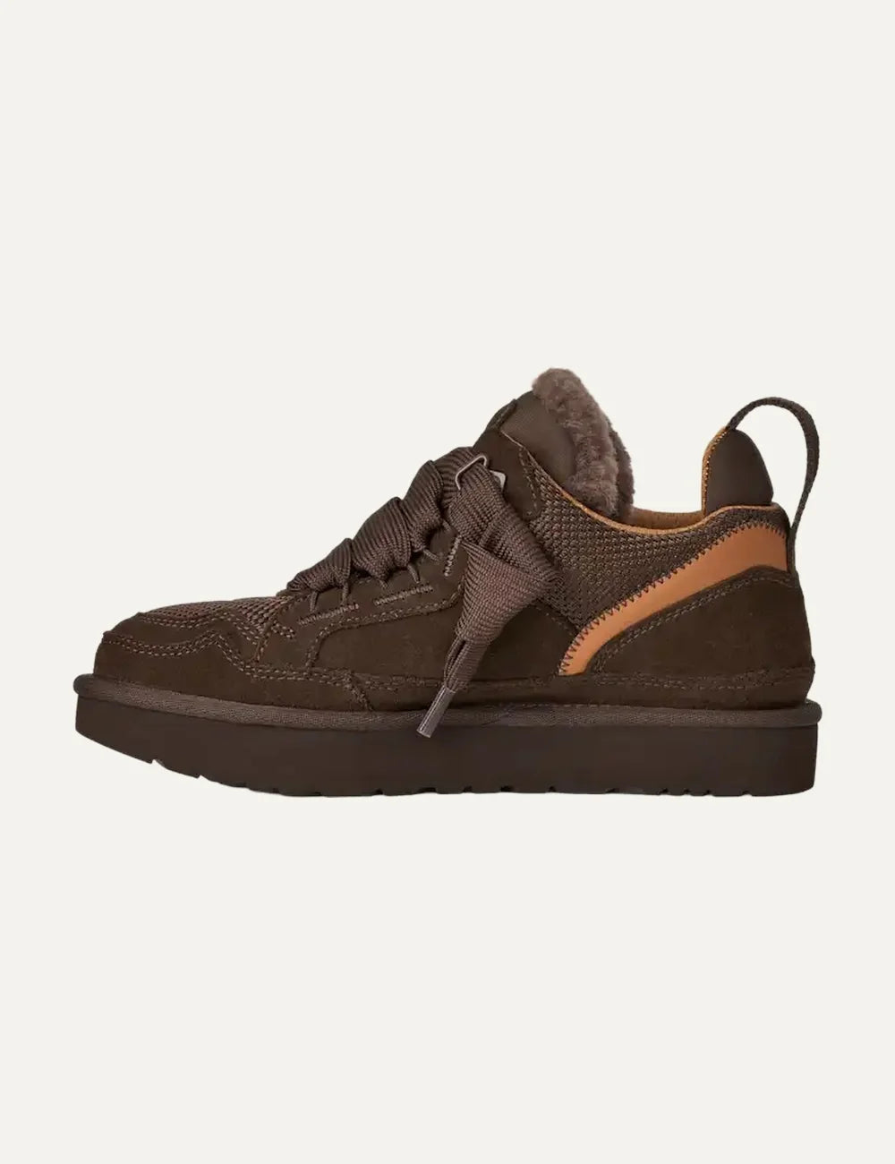 UGG women Lowmel Dark Cocoa suede and mesh sneakers with two-tone laces profile