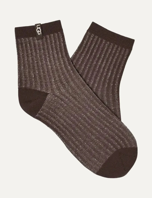 UGG women dark brown semi-sheer ribbed shimmer quarter socks