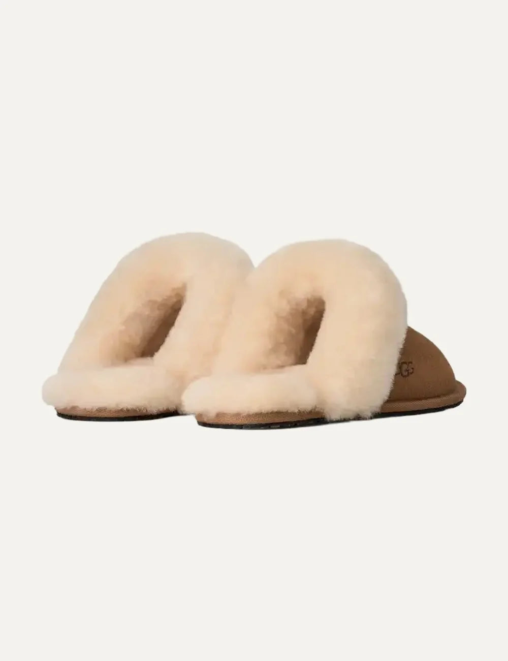 UGG Women’s Chestnut Suede Slippers with Cream Sheepskin Trim back