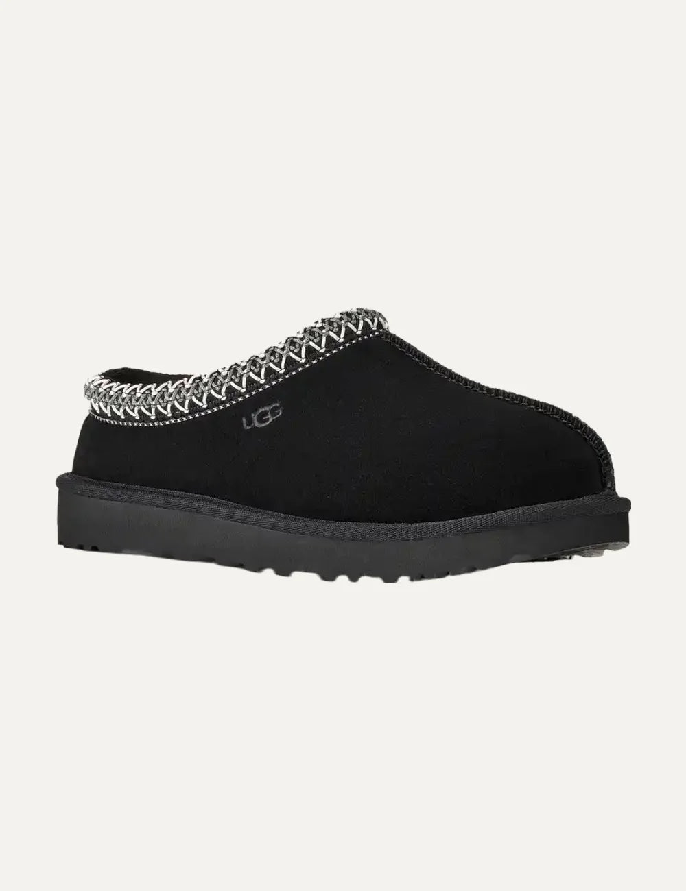  UGG Women’s Black Suede Sheepskin Slippers angled