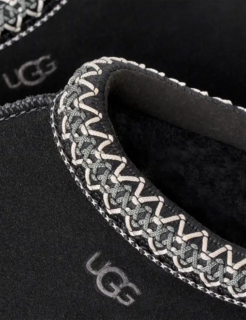  UGG Women’s Black Suede Sheepskin Slippers detail