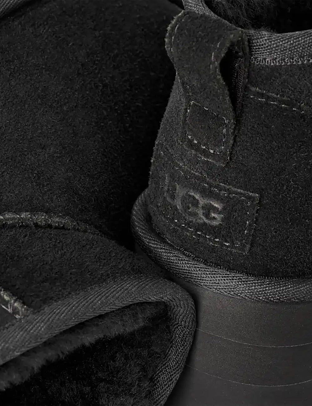 UGG Women’s Black Suede Ultra Mini Platform Boots logo detail