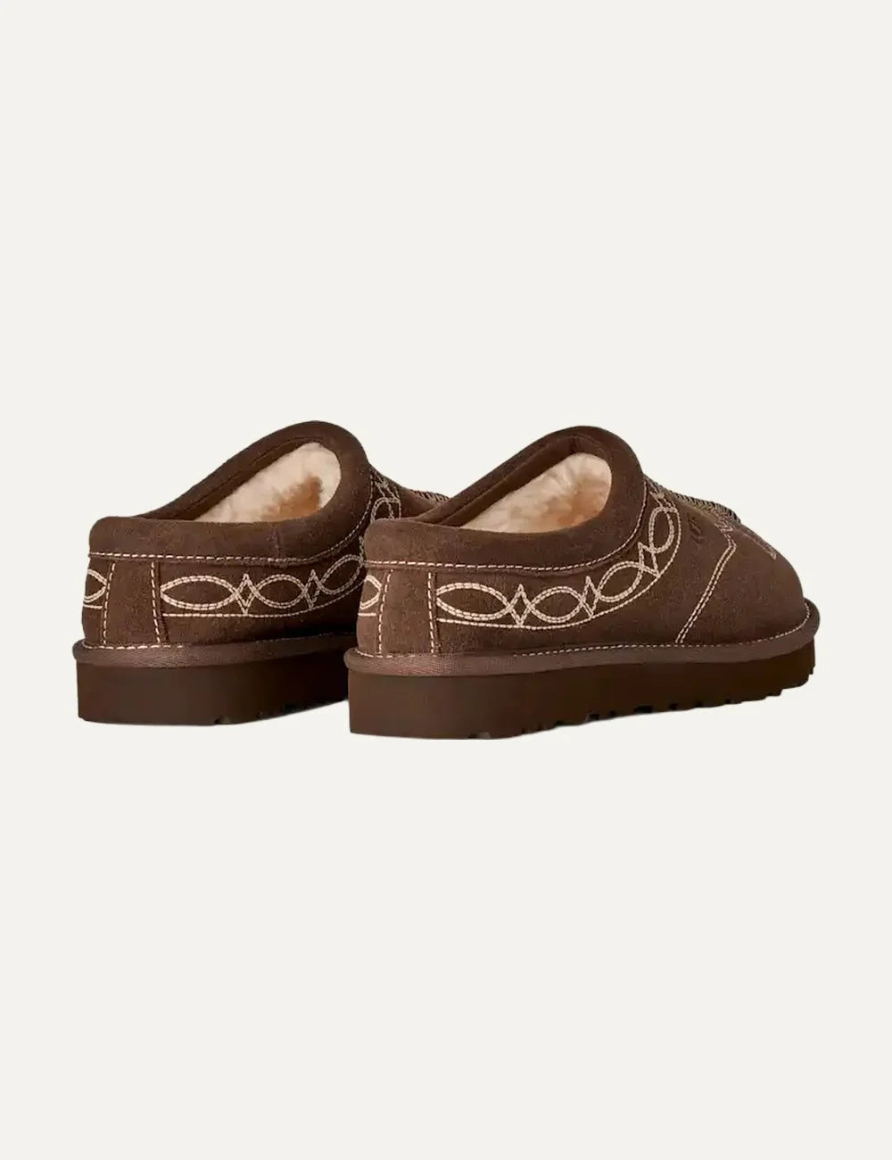 UGG Women’s Brown Suede Tasman Western Slippers with Beige Embroidery back