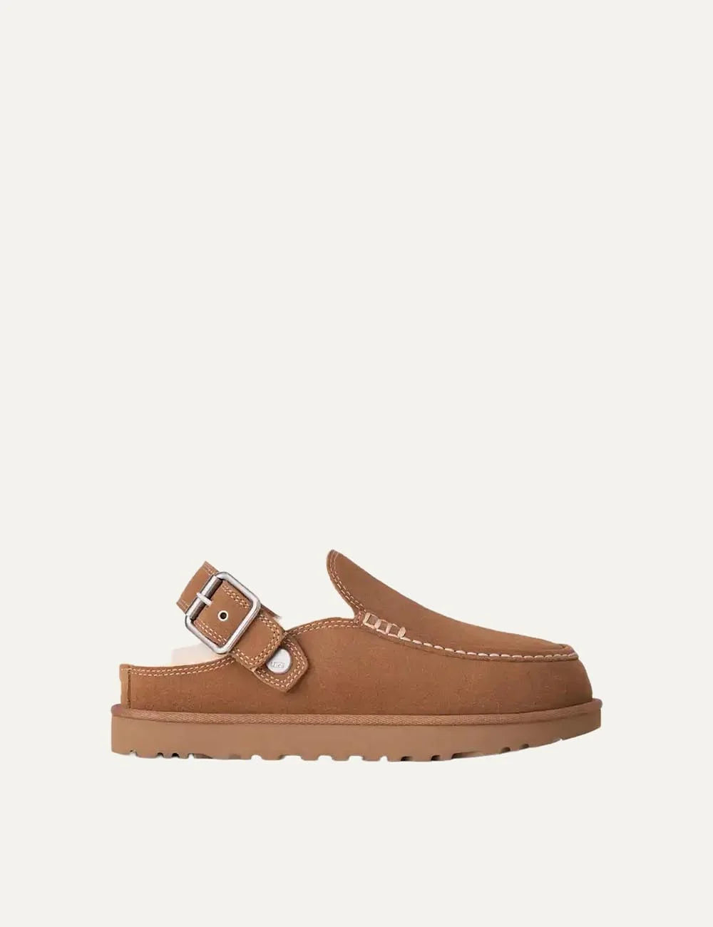 UGG Women’s Chestnut Suede Goldenstar Evelina Clogs with Adjustable Buckle Strap