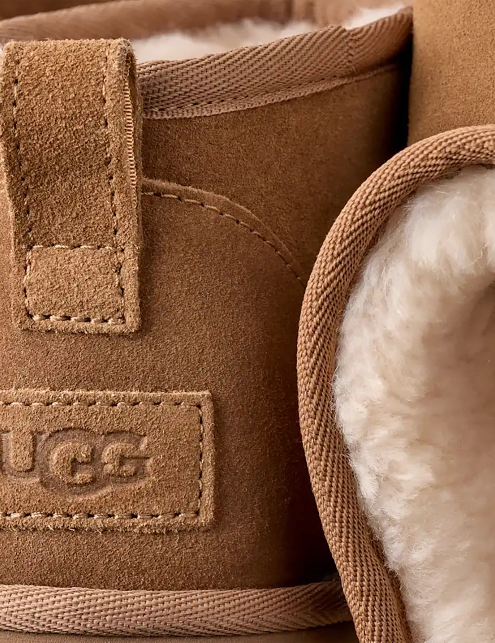 UGG Women’s Chestnut Suede Ultra Mini Platform Boots detail logo