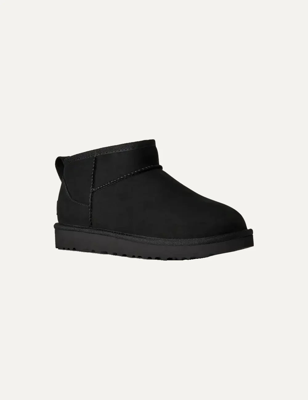 Women's UGG Classic Ultra Mini Nubuck black boots with sheepskin collar, UGGplush lining and Sugarcane EVA outsole profile