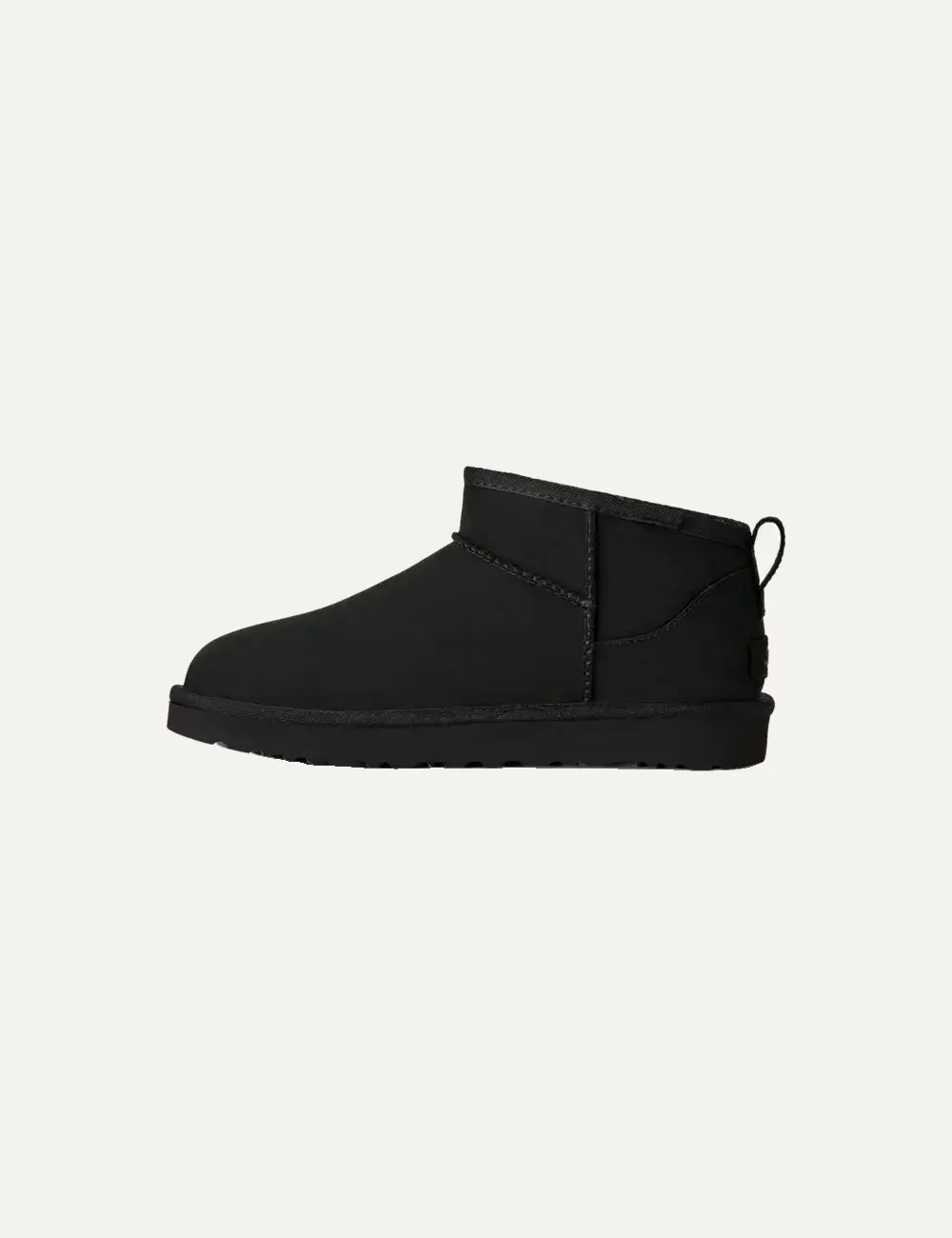 Women's UGG Classic Ultra Mini Nubuck black boots with sheepskin collar, UGGplush lining and Sugarcane EVA outsole profile