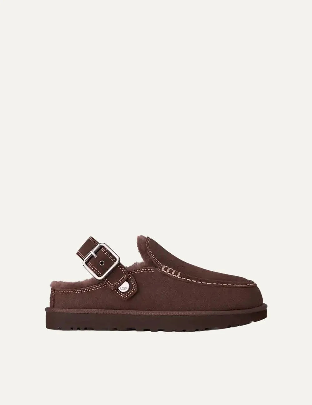 UGG Women’s Dark Brown Suede Goldenstar Evelina Clogs with Adjustable Buckle Strap