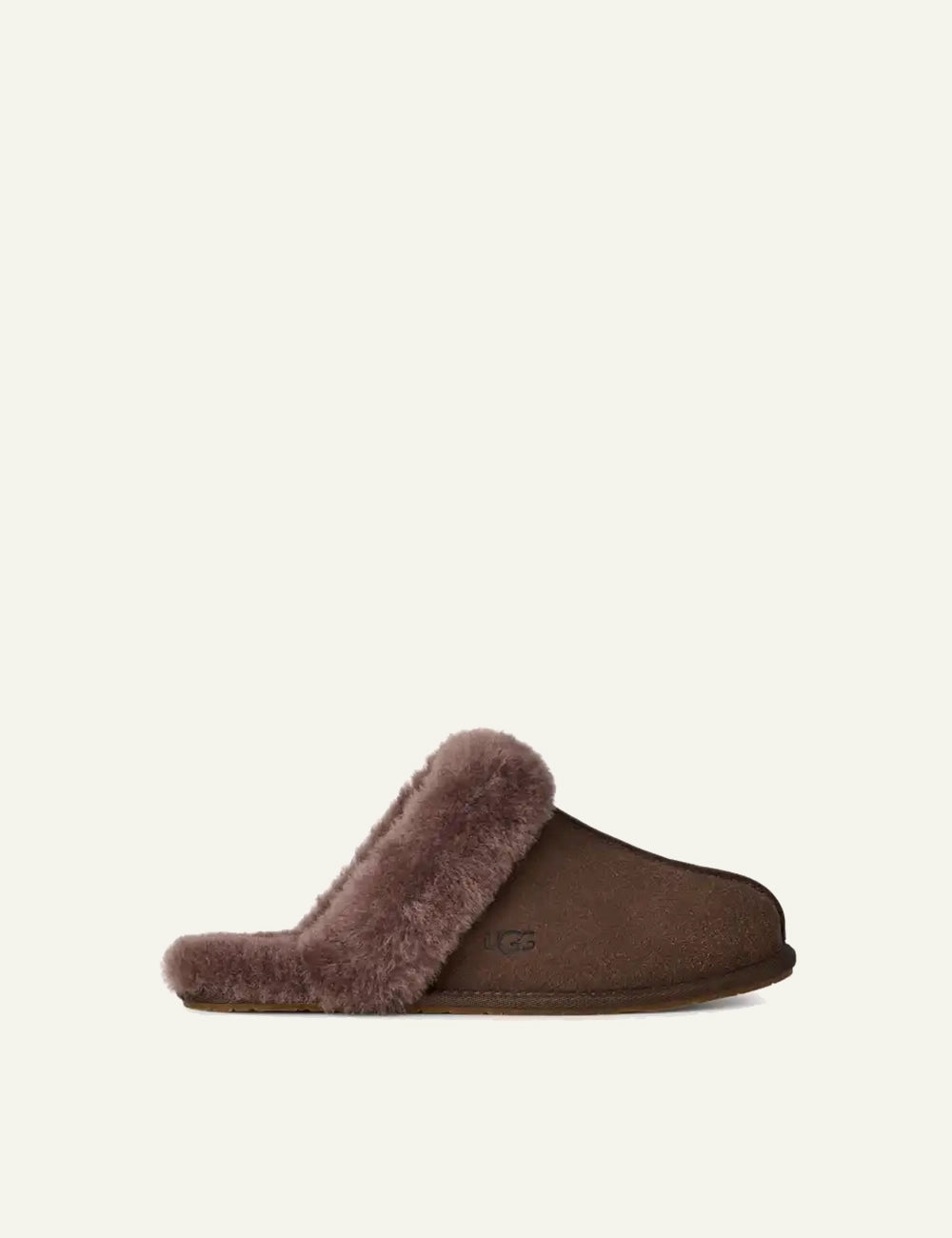 UGG Women’s Dark Brown Suede Slippers with Sheepskin Trim