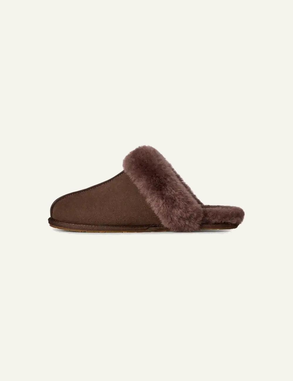 UGG Women’s Dark Brown Suede Slippers with Sheepskin Trim profile