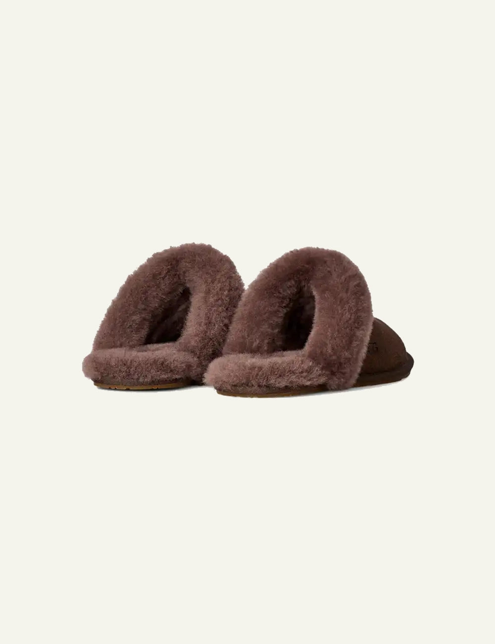 UGG Women’s Dark Brown Suede Slippers with Sheepskin Trim back
