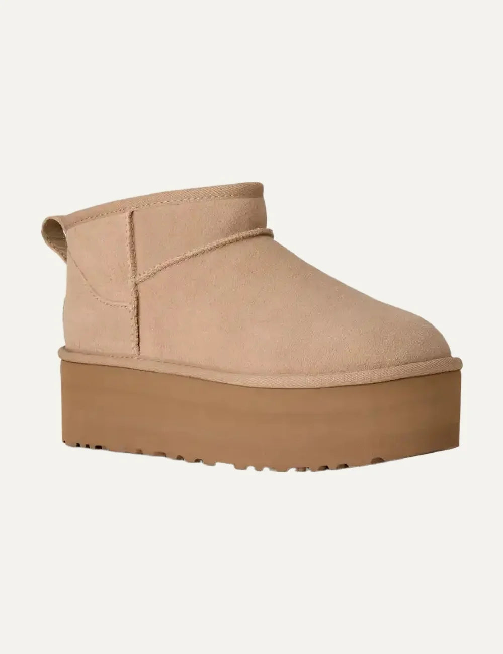 UGG Women’s Sand Suede Classic Ultra Mini Platform Boots angled