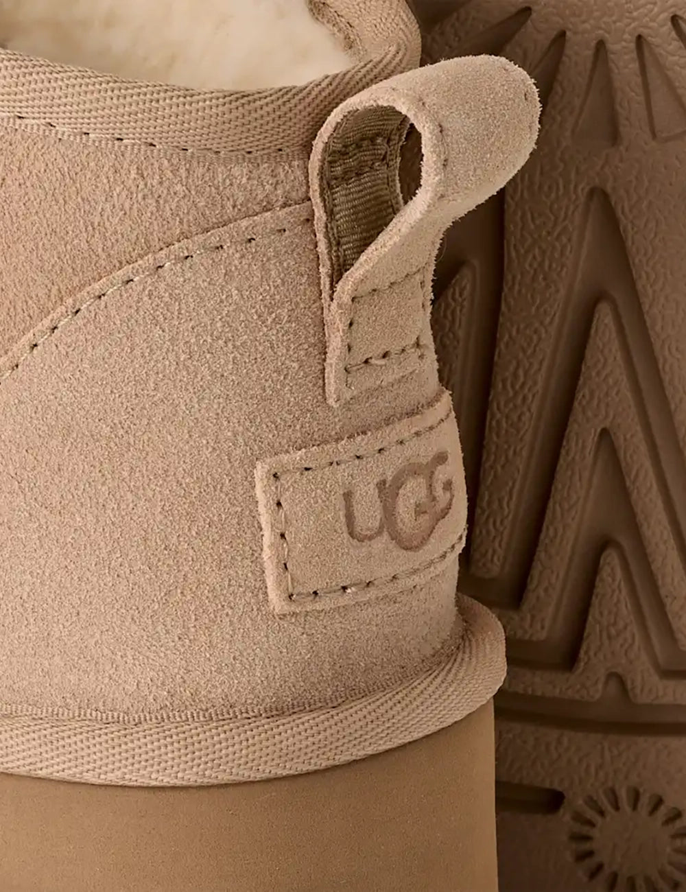 UGG Women’s Sand Suede Classic Ultra Mini Platform Boots logo detail